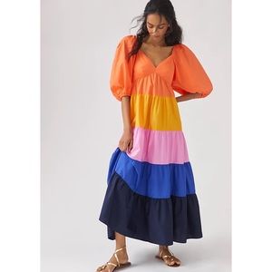 Farm Rio x Anthropologie Tiered Colorblocked Maxi Dress Plus Size